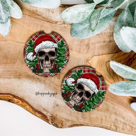 Christmas Skull Car Coaster 2 Pack - Picture 1 of 4